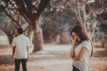 sad woman looking your boyfriend walking leave life her vintage style,heartbreak woman outdoor concept