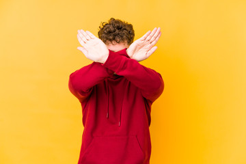  keeping two arms crossed, denial concept.