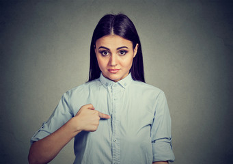 Angry annoyed woman asking you talking to me, you mean me?